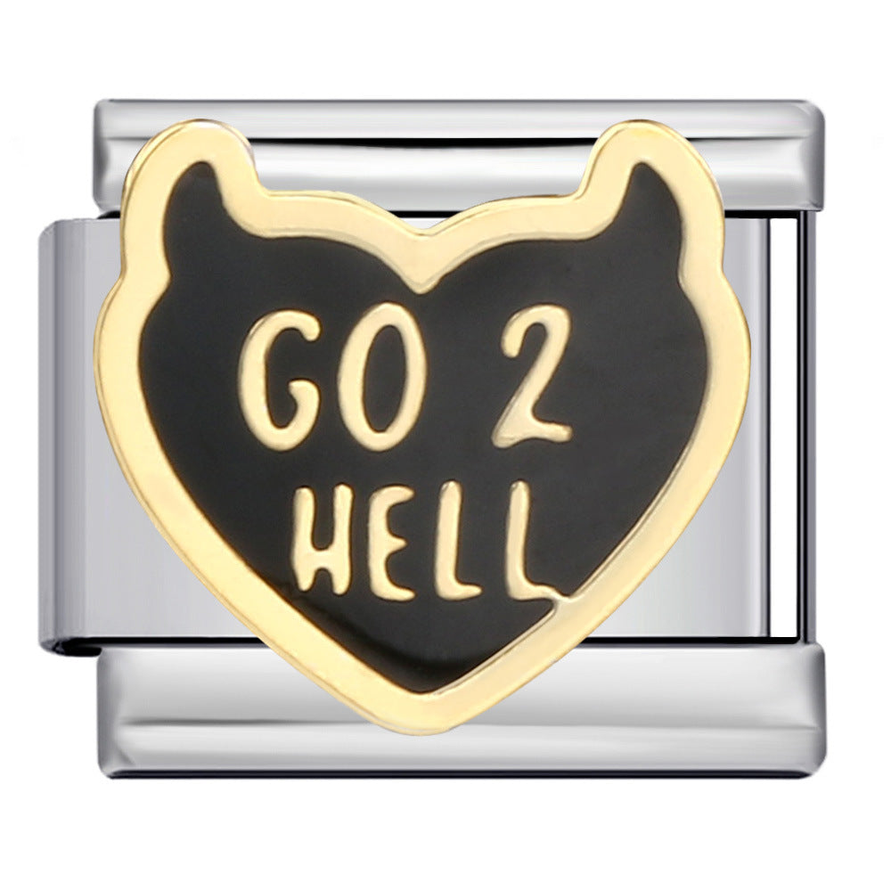 Wholesale Italian Charm Bracelet 9mm DIY Splicing Removable Black Gold Plated Oil Drop Cartoon Stainless Steel Composable Bracelet