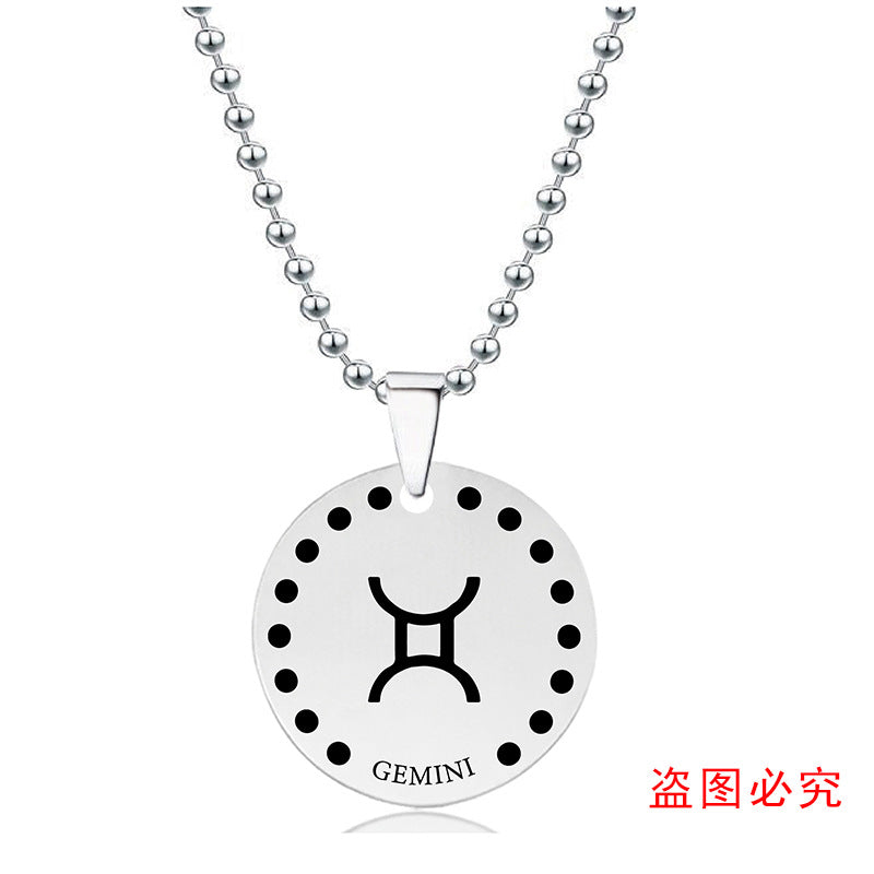 Wholesale Twelve Zodiac Stainless Steel Necklaces Round Pendant Necklaces ACC-NE-Ganggu002