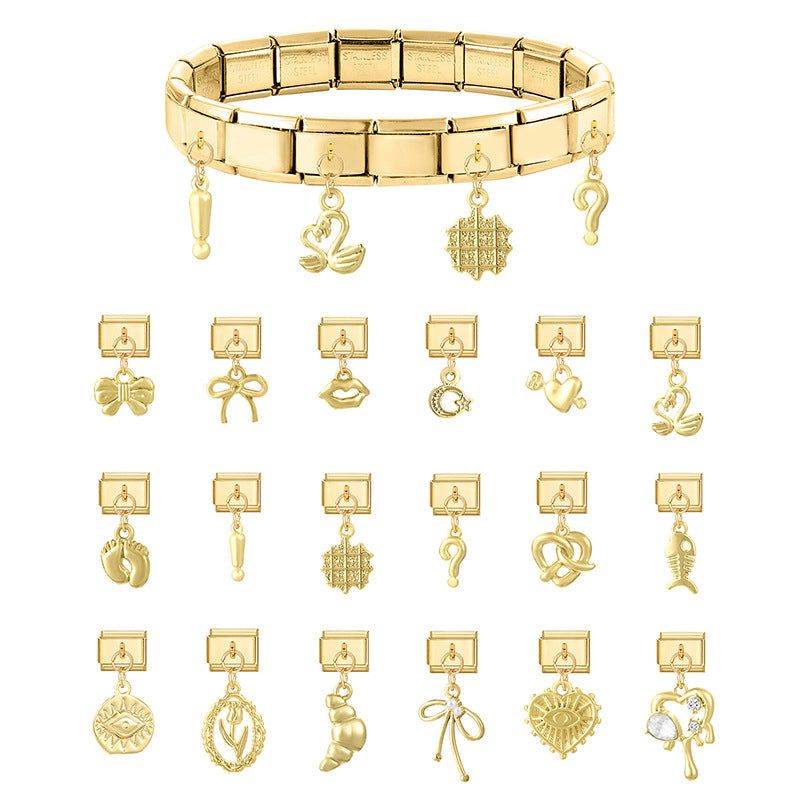 Wholesale Italian Charm Bracelet 9mm DIY Splicing Gold Pendant Stainless Steel Composable Bracelet