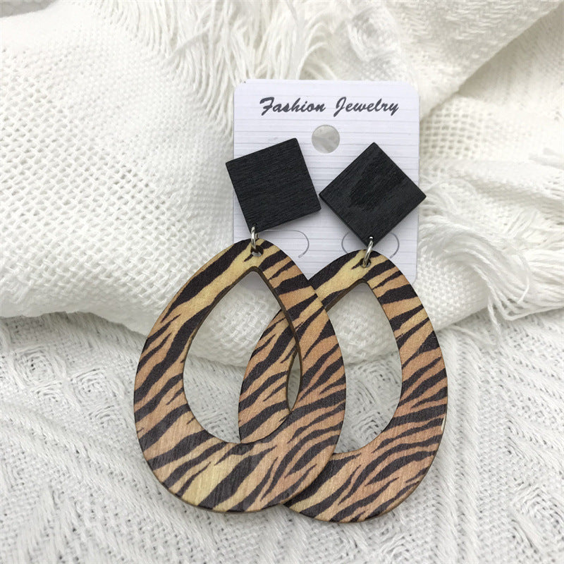 Wholesale Vintage Boho Leopard Zebra Print Wooden Earrings ACC-ES-FX008