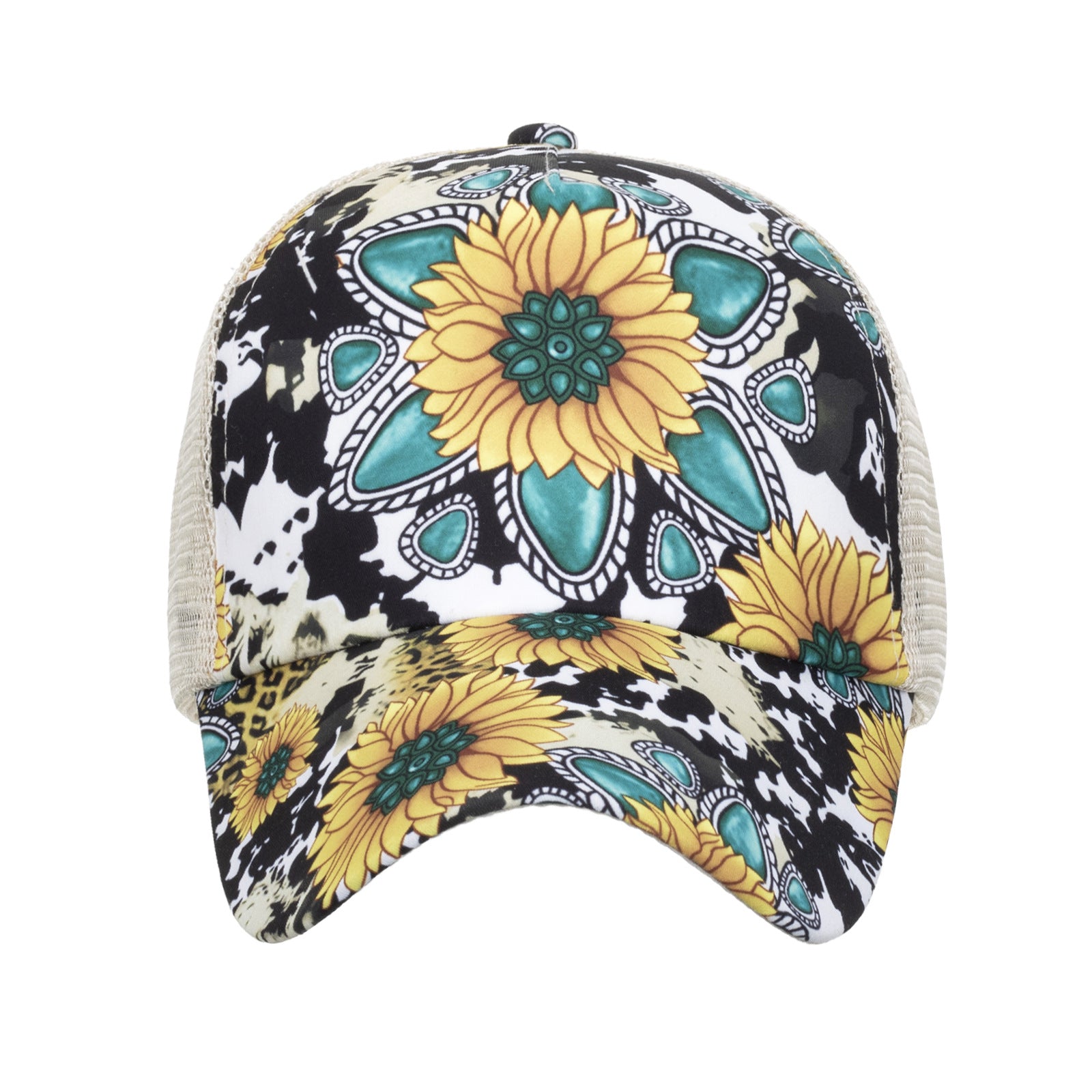 Wholesale Western Style Cow Pattern Sunflower Ponytail Baseball Cap Hat ACC-HT-ZhongM004