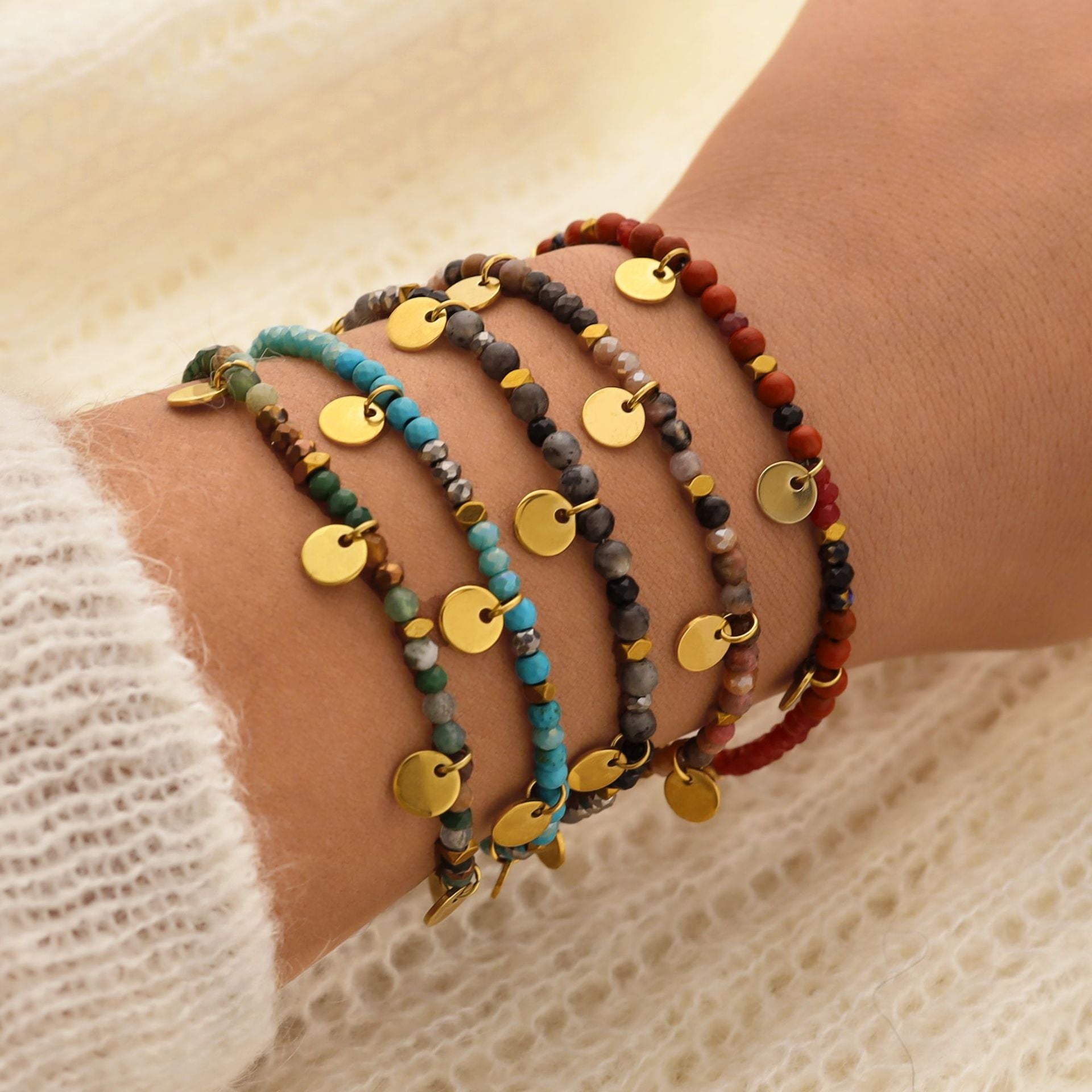 Wholesale Handmade Beaded Small Disc 18K Gold Plated Stainless Steel Bracelet ACC-BT-Yachan003