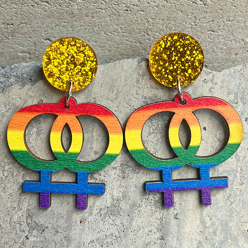 Wholesale 2 Pairs Rainbow Wooden Dangle Earrings Shiny Acrylic Earrings