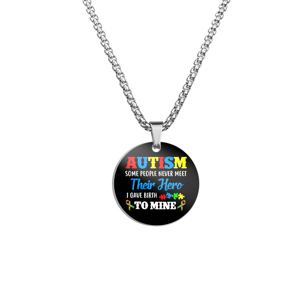 Wholesale Autism Color Printed Pendant Stainless Steel Necklace ACC-NE-HuanYu005