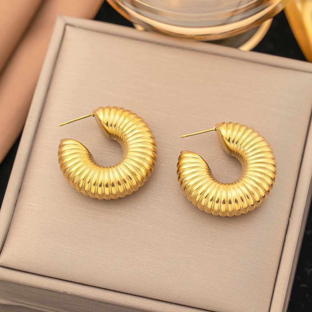 Wholesale 18K Gold Plated Earrings Titanium Steel Earrings Hollow Earrings ACC-ES-Qinzhe001