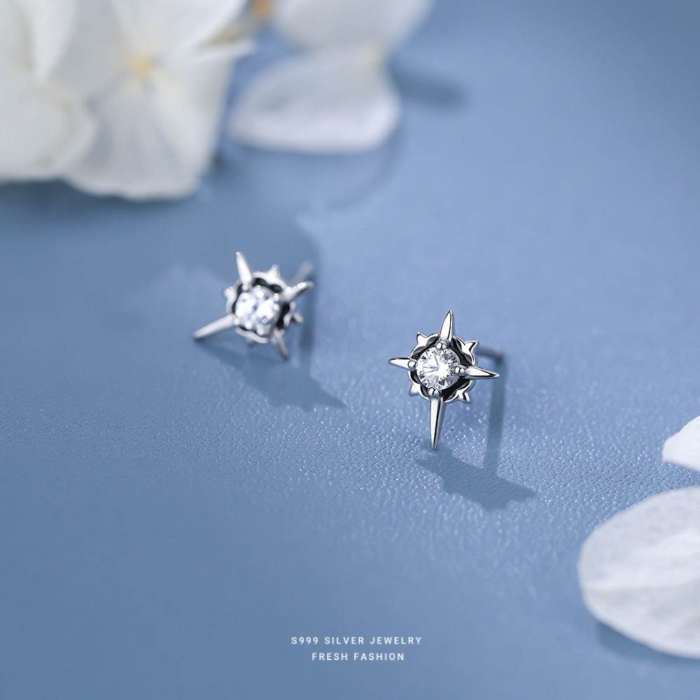 Wholesale s999 pure silver eight star stud earrings