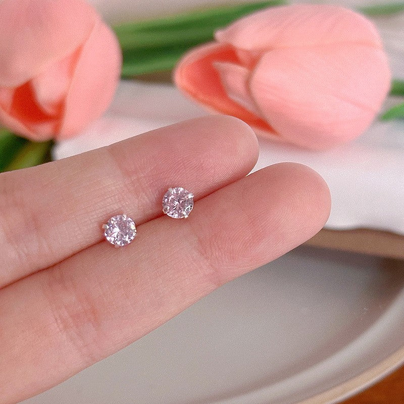 Wholesale Mini Zircon Earrings Silver Needle 925 Earrings Round Square Four-claw Earrings ACC-ES-ZhiShifang006