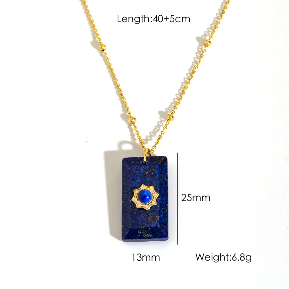 Wholesale  Stainless steel Natural Stone Square Brand Necklace
