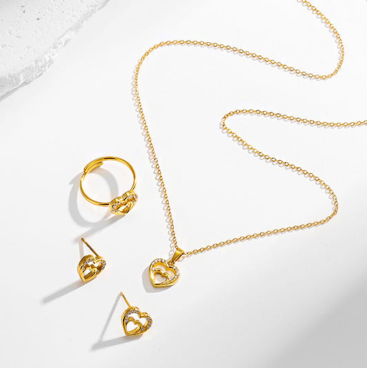 Wholesale love necklace earrings ring titanium steel set