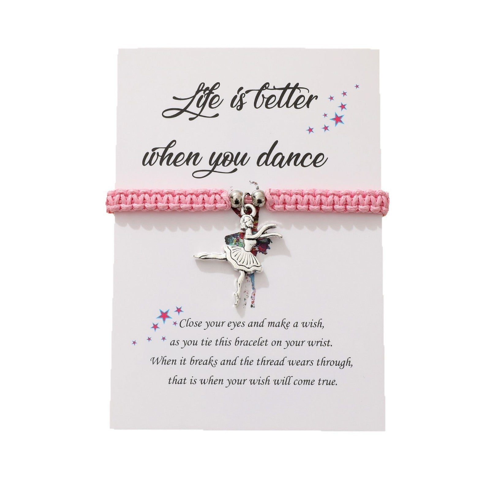 Wholesale Alloy Woven Ballet Dancer Bracelet for Women,  Pink Adjustable Cord,  Trendy Jewelry Accessory