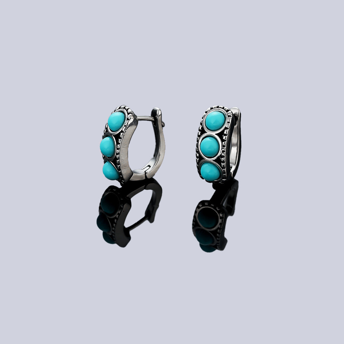 Wholesale Stylish Inlaid Imitation Turquoise Earrings Vintage Ethnic Style Copper Electroplated Jewelry Accessory for Men