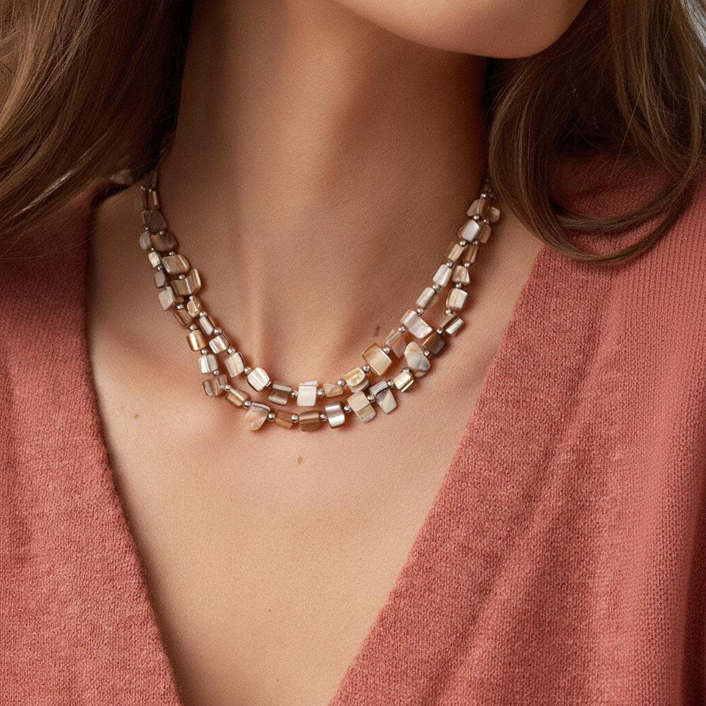 Wholesale Resin Imitation Shell Double-Layer Clavicle Chain - Light Luxury Irregular Bead Design Fashion Jewelry Accessory for Resale
