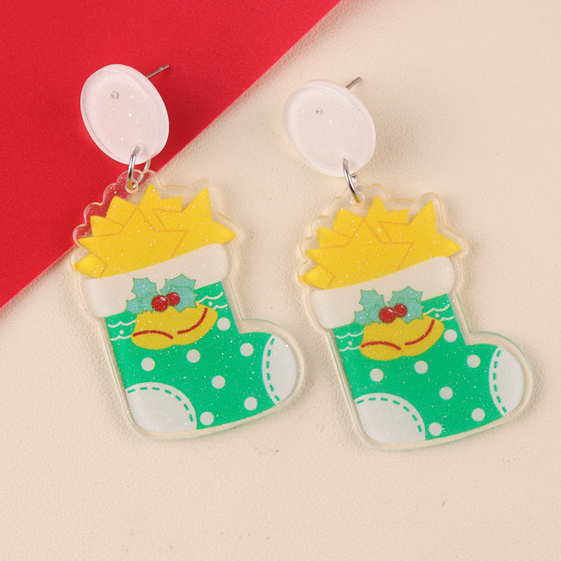 Wholesale  Christmas Cartoon  Candy Cane Gloves Earrings