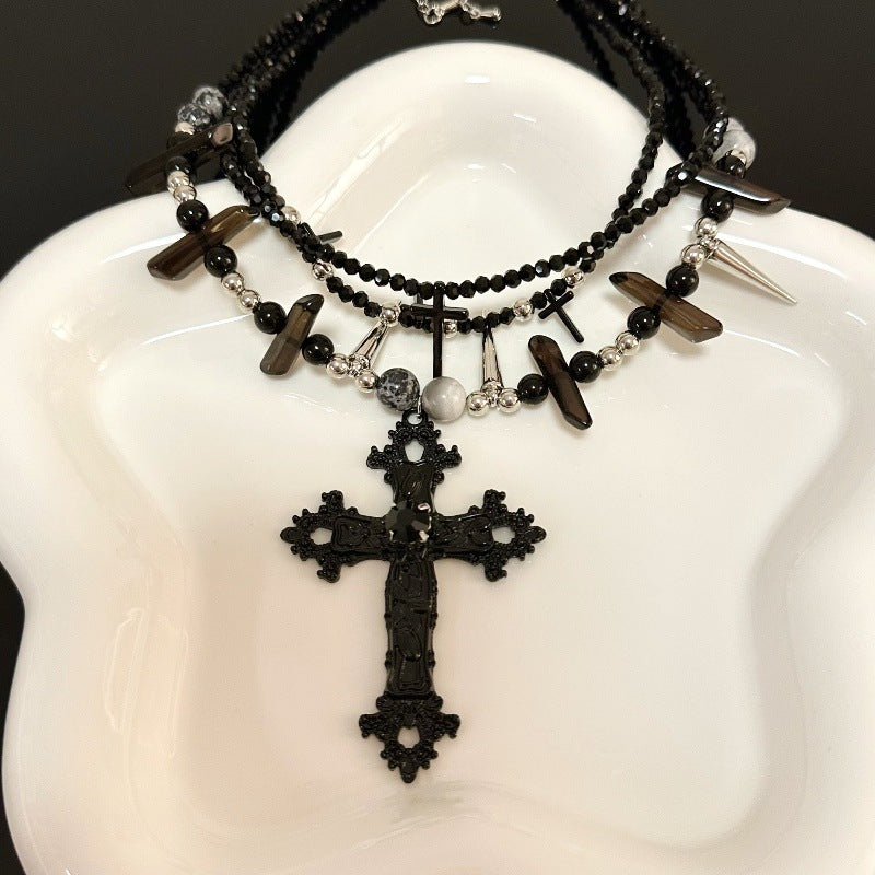 Wholesale  Stacked Cross and Willow Nail Necklace