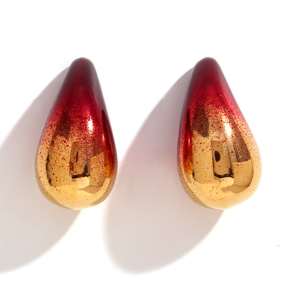 Wholesale Stainless Steel 18K Gold Plated Painted Water Drop Earrings ACC-ES-Mengj002