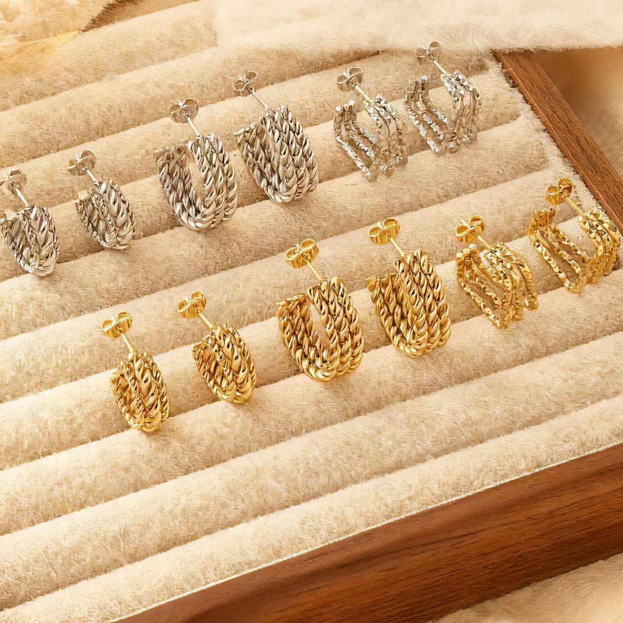 Wholesale Stainless steel twisted pattern,  luxurious and sophisticated square titanium steel stud earrings