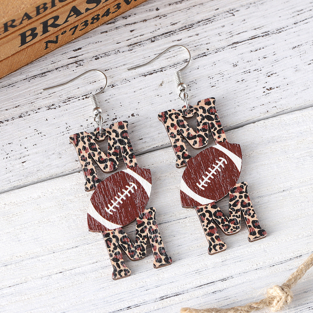 Wholesale Rugby MOM leopard print drop earrings