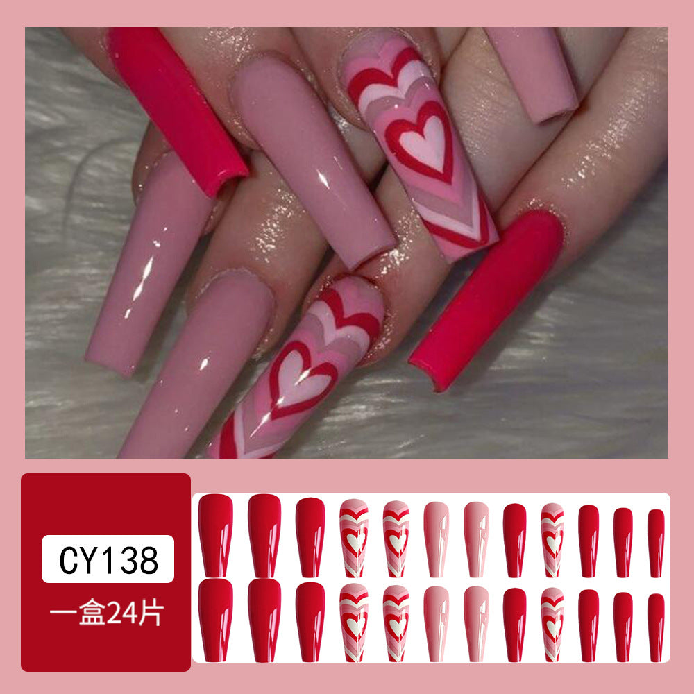 Wholesale 24 Pieces/box Valentine's Day Long Nails Kits Nail Stickers ACC-NS-QXJ053