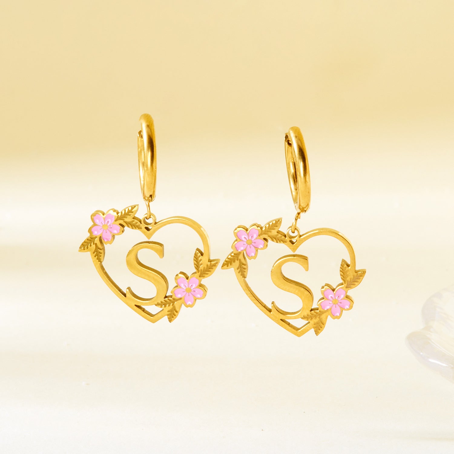 Wholesale  Stainless Steel Heart Letter Earrings