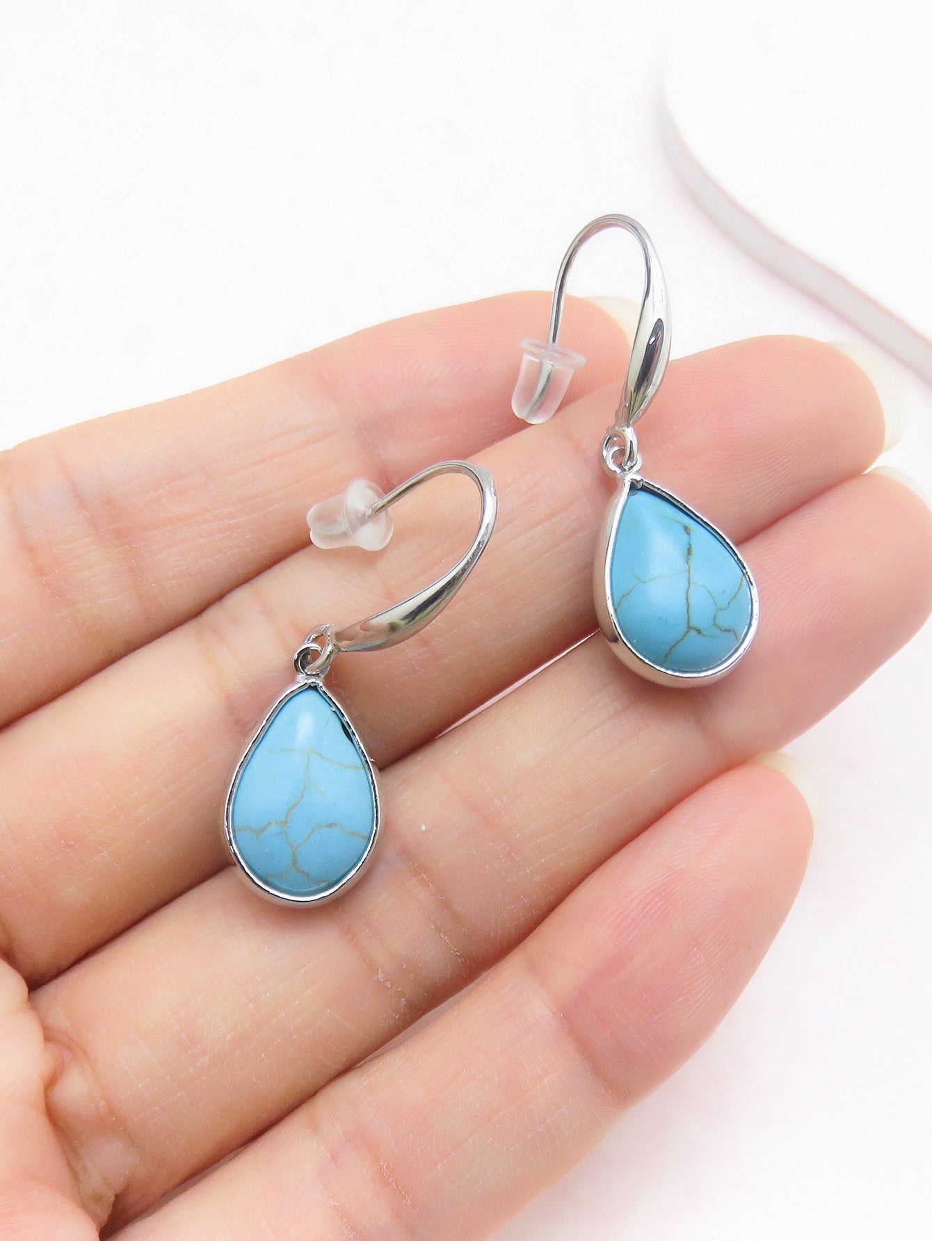 Wholesale Ethnic Turquoise Water Drop Pendant Earrings Copper Jewelry Gift