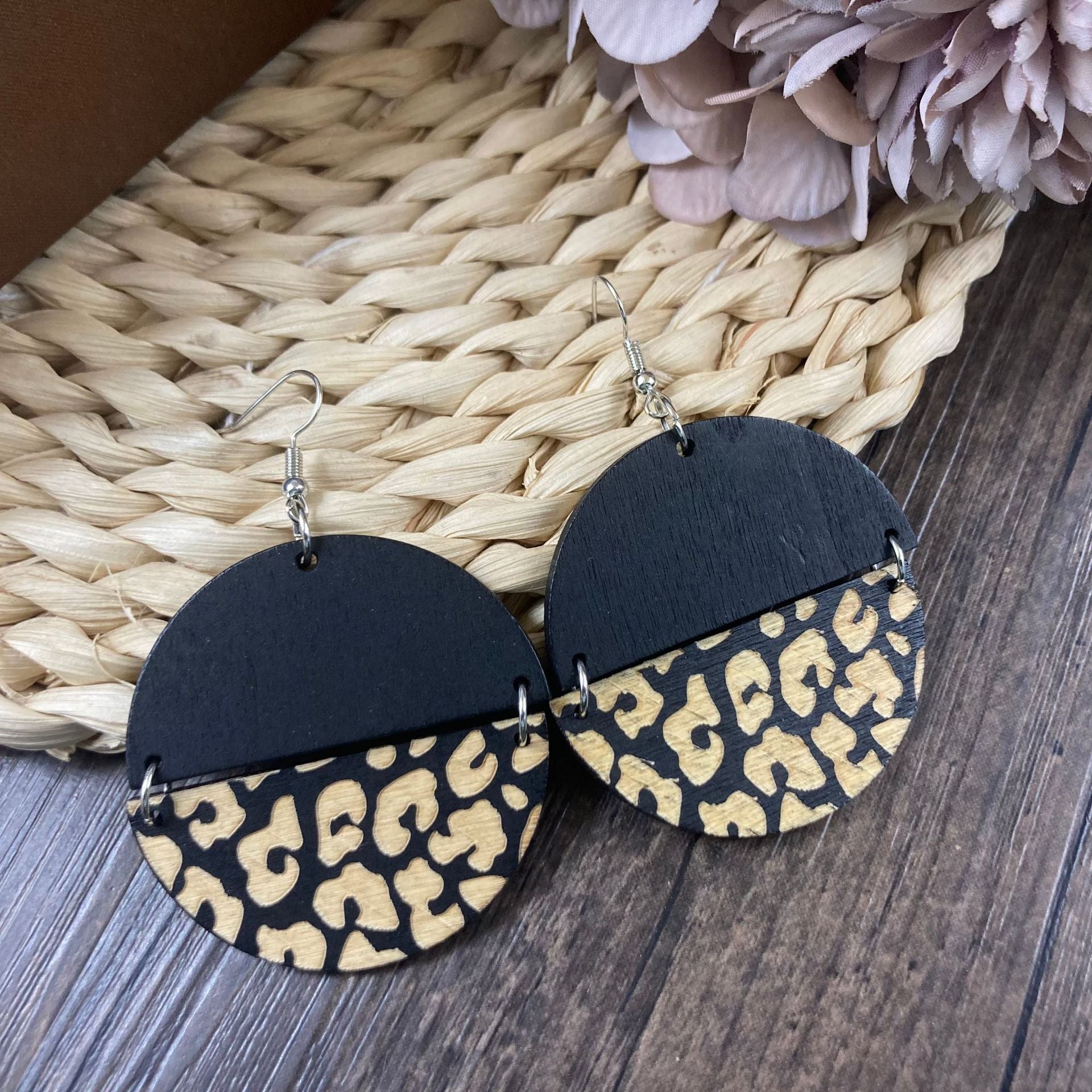 Wholesale Antique Style Retro Round Spliced Wood Earrings ACC-ES-FX046