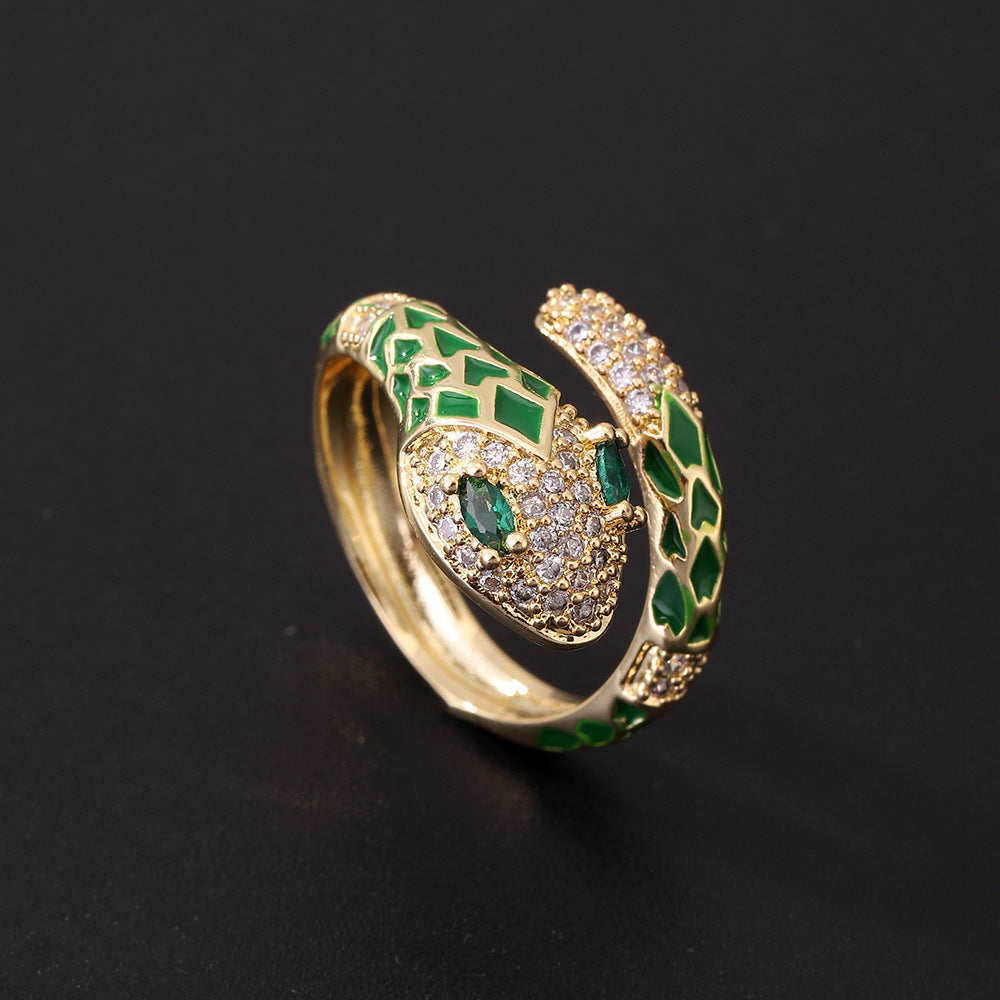 Wholesale  Gold-Plated Retro green eye snake ring