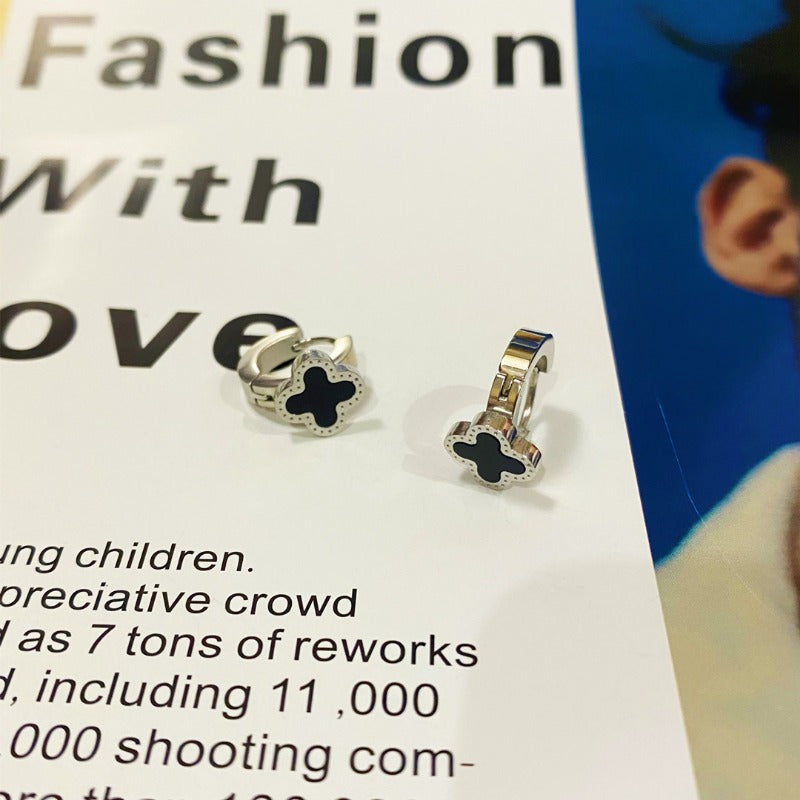 Wholesale Titanium Steel Four-leaf Clover Heart Earrings ACCVIP-ES-YZXW003