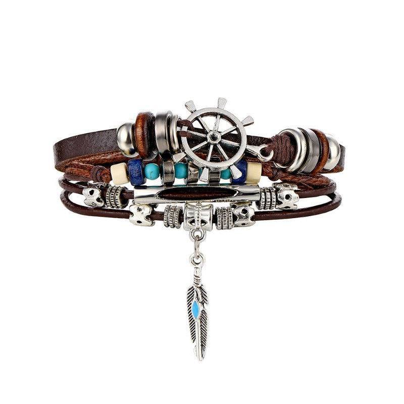 Wholesale Turquoise Multi-layer Leather Men's Bracelet ACC-BT-HanSJ004