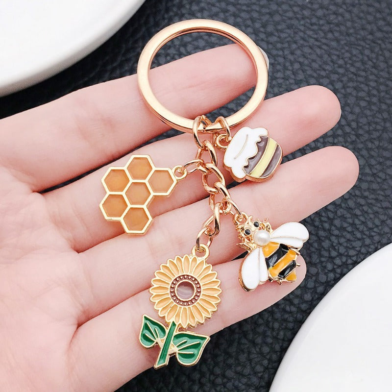 Wholesale Oil Drop Sunflower Beehive Honey Jar Bee Keychain ACC-KC-Luneng004