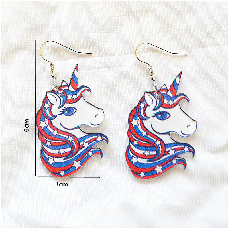 Wholesale Independence Day Flag Five-star Shoes Unicorn Mushroom Earrings ACC-ES-XN037
