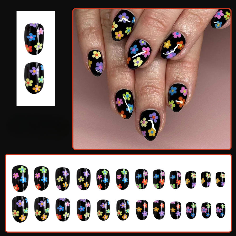 Wholesale 24 Pieces/box Short Multicolor Flower Press-on Nails Kits Nail Stickers ACC-NS-GuaiXL111