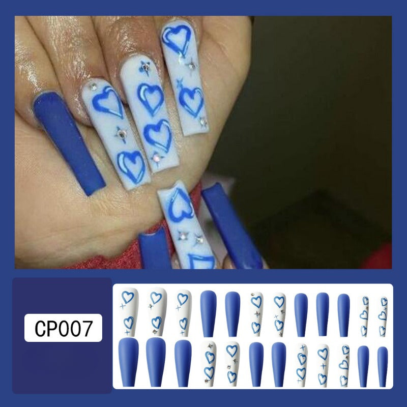 Wholesale 24 Pieces/box Valentine's Day Blue and White Love Nails Kits Nail Stickers ACC-NS-QXJ052