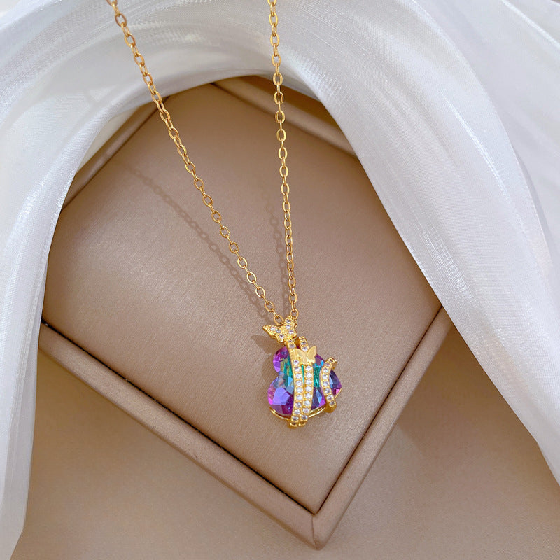 Wholesale Titanium Steel Colorful Heart-to-heart Full Diamond Necklace Clavicle Chain ACC-NE-LiGe010