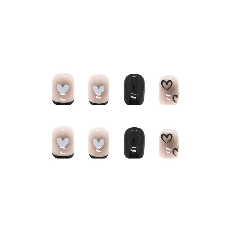 Wholesale 24pcs/box Black Heart Manicure Press-On Nail Set Nail Stickers ACC-NS-QiHeng002