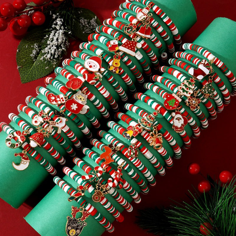 Wholesale Christmas Alphabet Apple Copper Beads Ceramic Beaded Bracelet Set ACC-BT- GWL001