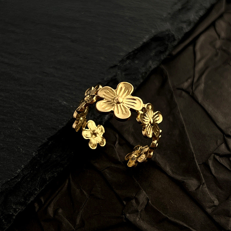 Wholesale Flower Ring Stainless Steel 18K Gold Plated Open Ring ACC-RS-WanCh005