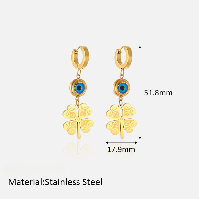 Wholesale Stainless Steel Jewelry Set Evil Eye Four Leaf Clover Necklace Earrings Bracelet ACC-NE-YunHe002