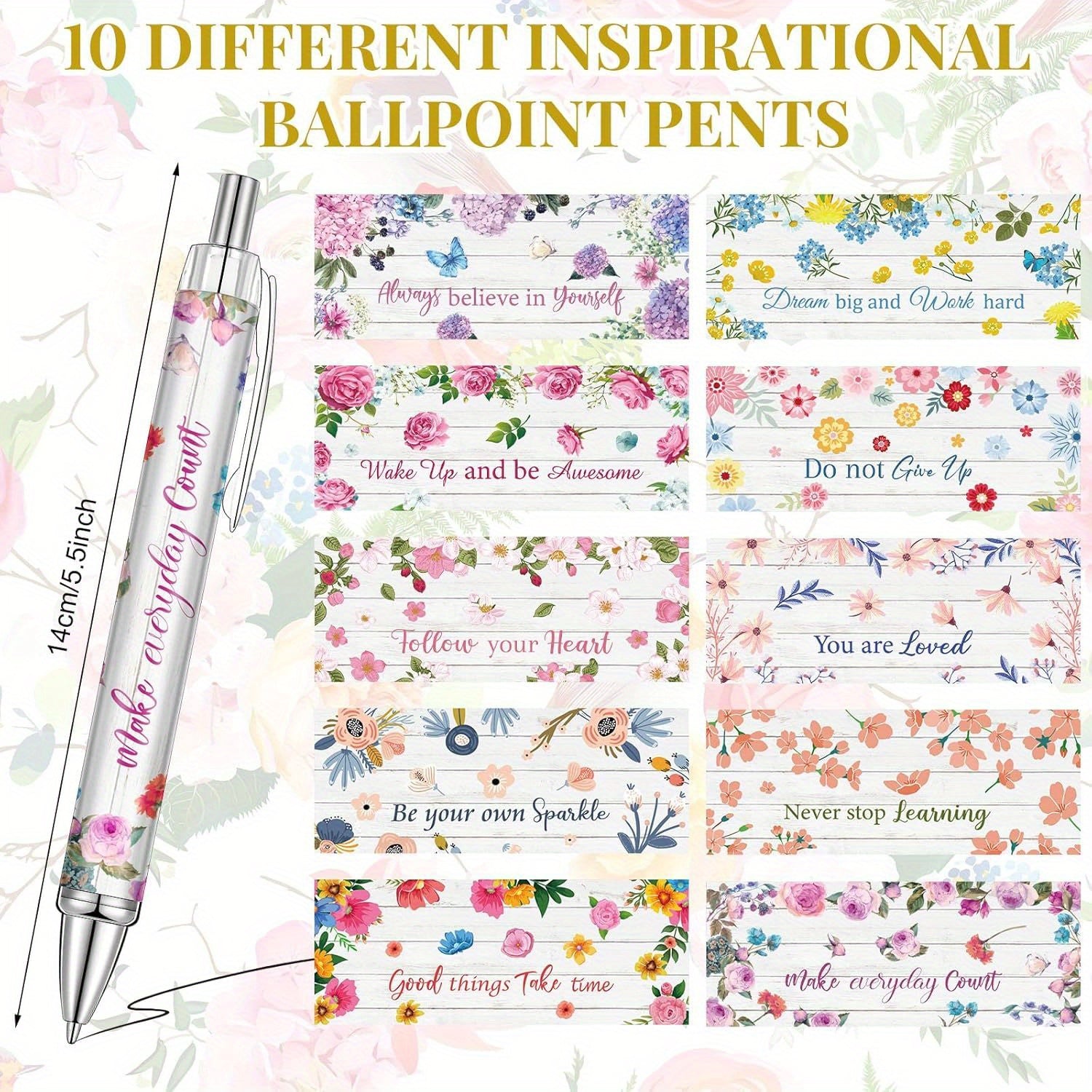 10pcs Inspirational Ballpoint Pens Bulk Motivational Quotes Stylus Tip Christmas Retractable Ballpoint Gift Stylish Office Black Ink Pens