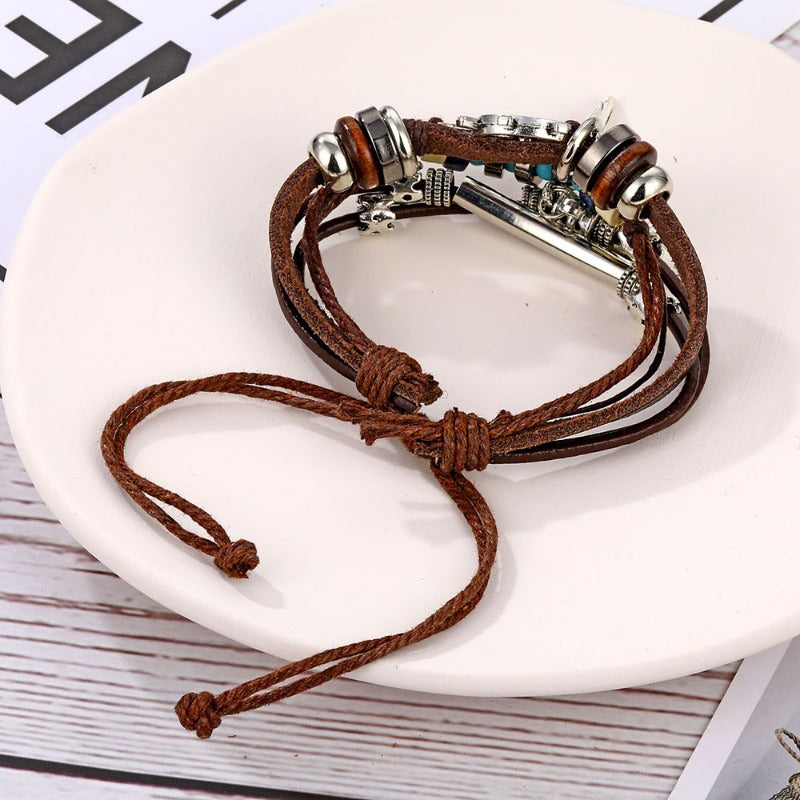 Wholesale Turquoise Multi-layer Leather Men's Bracelet ACC-BT-HanSJ004
