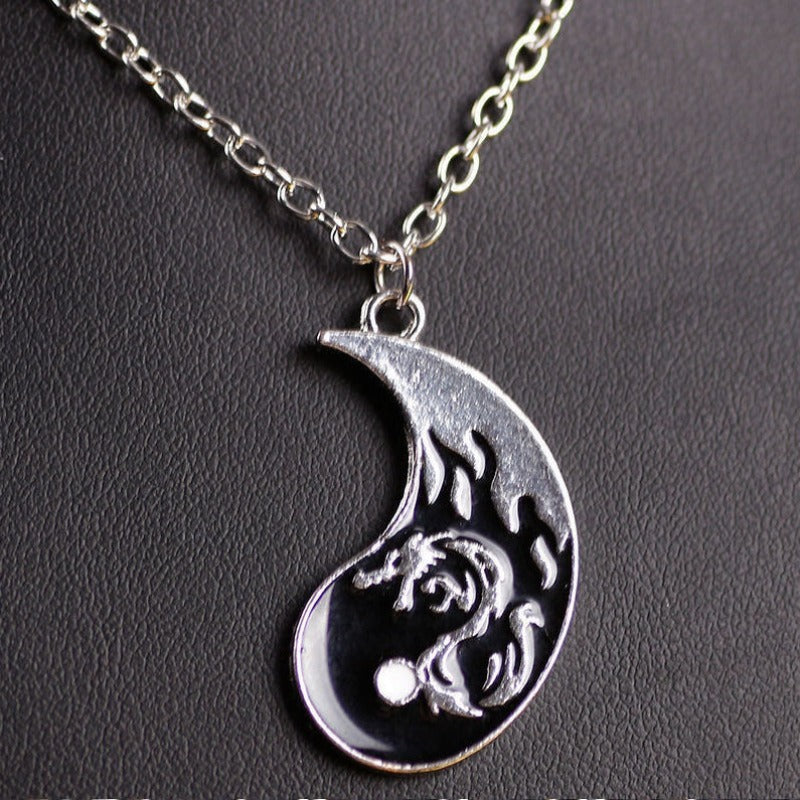 Wholesale Yin Yang Tai Chi Black and White Double Dragon Sweater Necklaces ACC-NE-Hany001