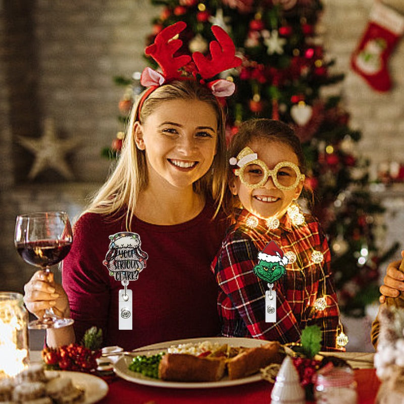 Wholesale Glitter Christmas Gingerbread Man Retractable Rotating Badge Keychain ACC-KC-QiDing021