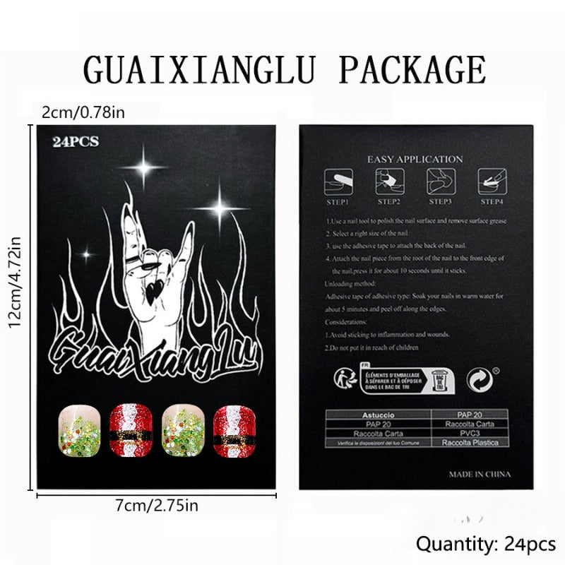 Wholesale 24 Pieces/box Christmas Red and Green Glitter Nails Kits Nail Stickers ACC-NS-GuaiXL128
