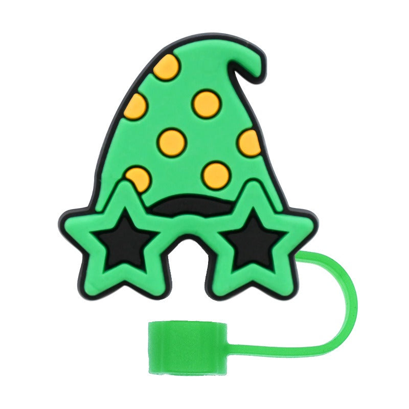 Wholesale Random 100pcs St. Patrick Series 10mm PVC Soft Straw Tube Cap ACC-SCR-RYY132