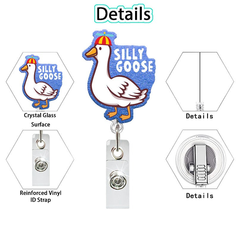 Wholesale Acrylic Cute Big Goose Retractable Rotating Badge Keychain ACC-KC-QiDing012