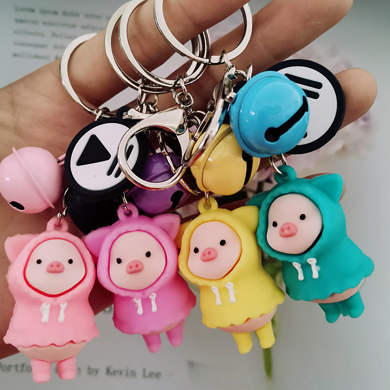 Wholesale Cute Cartoon Raincoat Pig Silicone Keychain DIY Doll Bag ACC-KC-YCY006