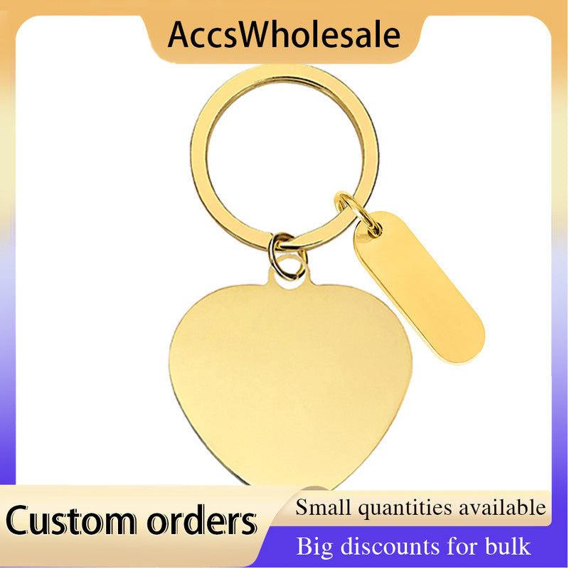Custom Keychain with Laser Engraved Text or Logo - Multi-color Heart-shaped Small Strip Metal Keychain