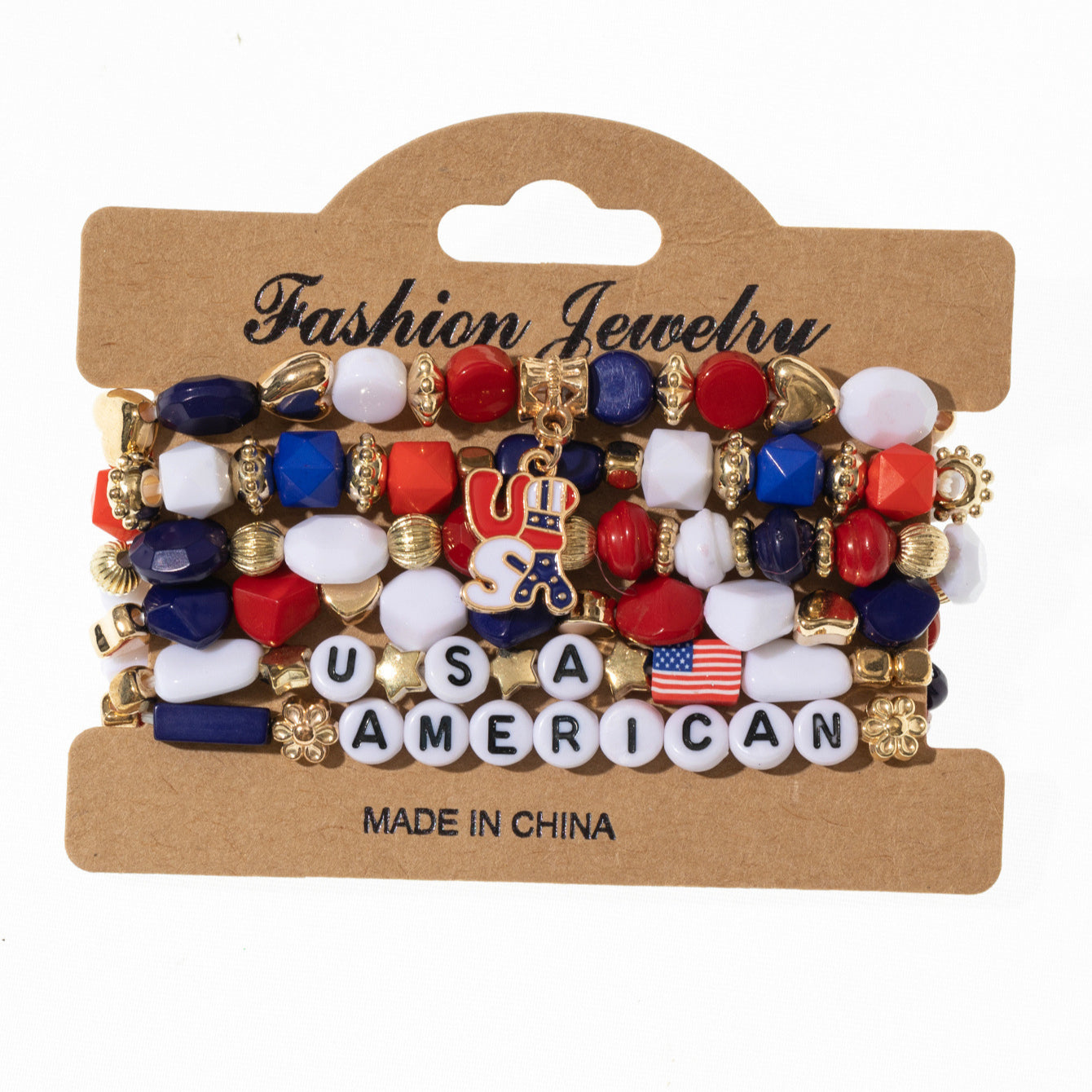 Wholesale American Flag Independence Day Multi-layer Elastic Letter Beaded Bracelet ACC-BT-Xunru002