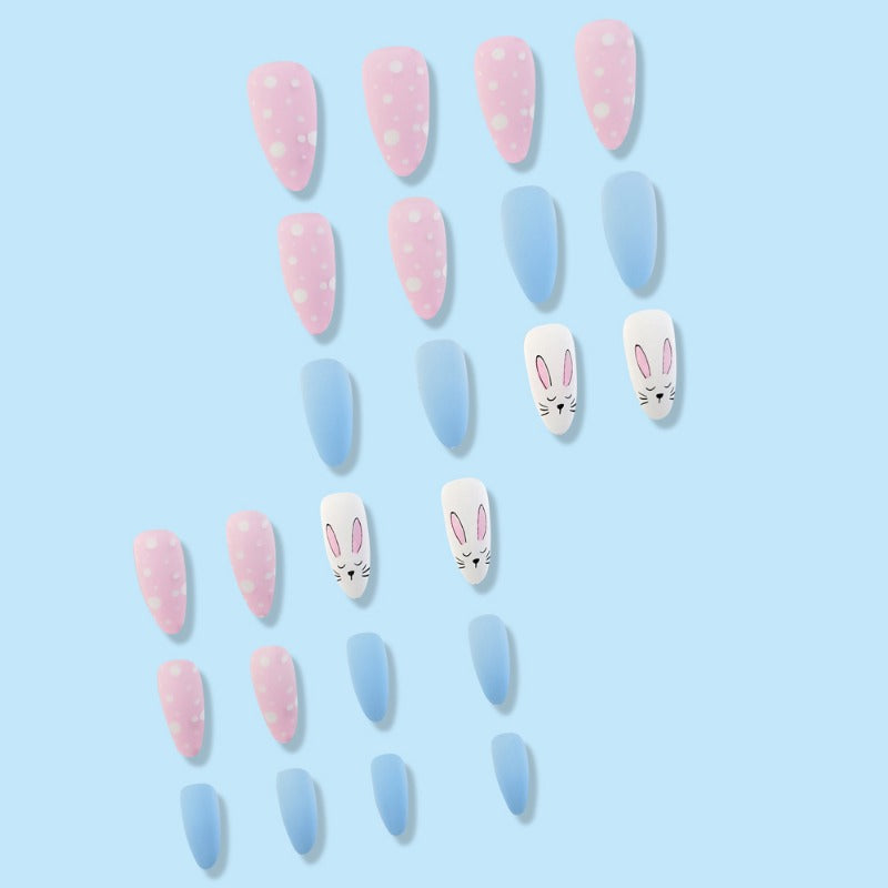 Wholesale 24 Pieces/box Easter Cartoon Bunny Pink and Blue Nails Kits Nail Stickers ACC-NS-QXJ004