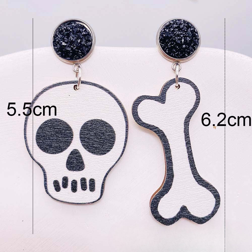 Wholesale Halloween Pumpkin Forest Skull Spider Web Wood Earrings ACC-ES-ChenY081