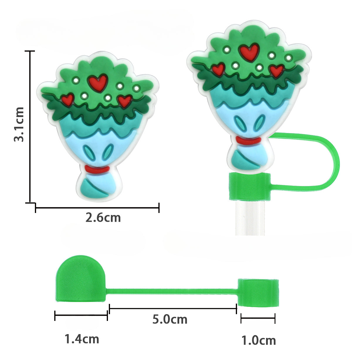 Wholesale Random 100pcs Valentine's Day 10mm PVC Soft Straw Tube Cap ACC-SCR-RYY102